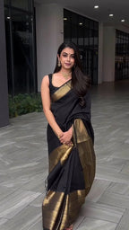 Traditional Black Silk Saree with Gold Zari Border