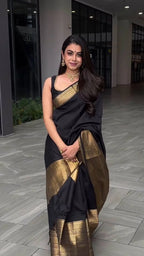 Traditional Black Silk Saree with Gold Zari Border