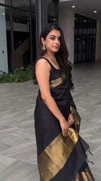 Traditional Black Silk Saree with Gold Zari Border