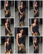 Traditional Black Silk Saree with Gold Zari Border