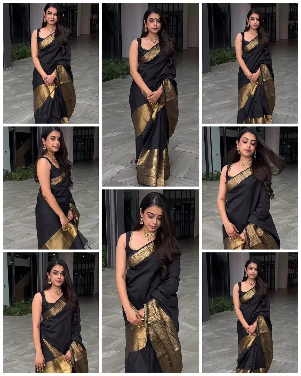 Traditional Black Silk Saree with Gold Zari Border
