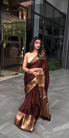 Elegant Maroon Silk Saree with Gold Zari Border, Traditional Indian Wear