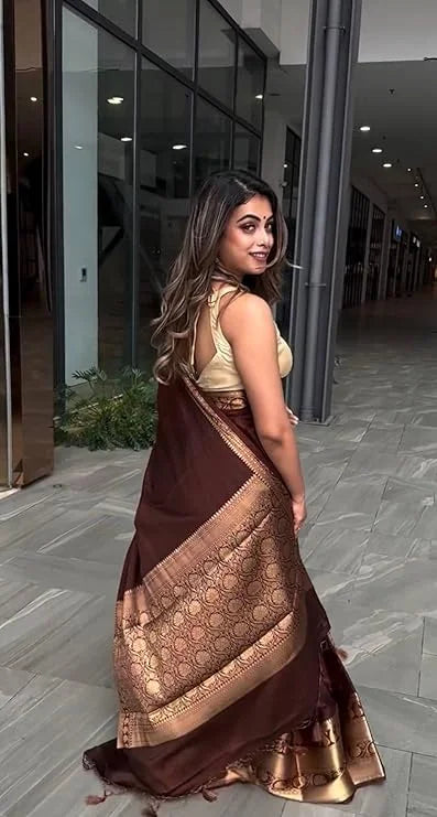 Elegant Maroon Silk Saree with Gold Zari Border, Traditional Indian Wear