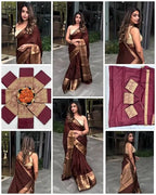 Elegant Maroon Silk Saree with Gold Zari Border, Traditional Indian Wear