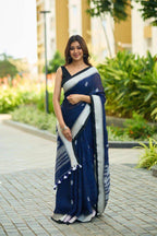 Linen Cotton Saree with Blouse Piece, Temple Border Design