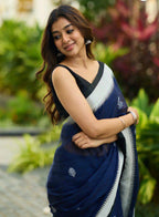 Linen Cotton Saree with Blouse Piece, Temple Border Design