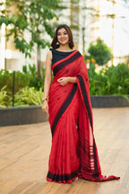 Linen Cotton Saree with Blouse Piece, Temple Border Design