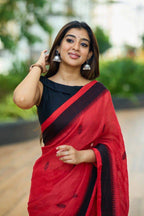 Linen Cotton Saree with Blouse Piece, Temple Border Design