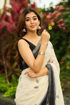 Linen Cotton Saree with Blouse Piece, Temple Border Design