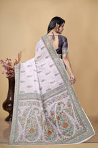 Linen Saree with Floral Print, Lavender, Traditional Indian Ethnic Wear
