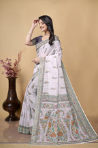 Linen Saree with Floral Print, Lavender, Traditional Indian Ethnic Wear