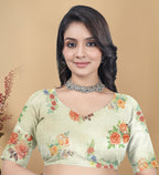Floral Printed Saree, White, Chinon, Digital Print, Traditional Ethnic Wear
